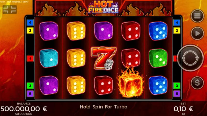 Hot Fire Dice - जलती हुई सेवेन के साथ गेम स्क्रीन